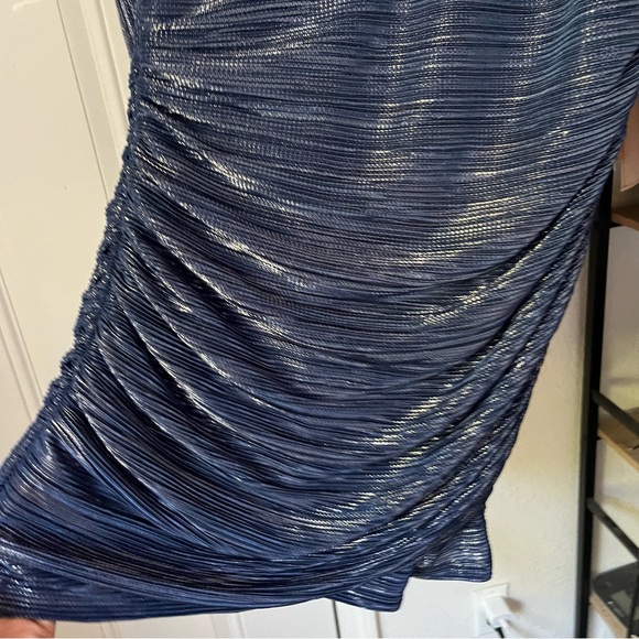 NWT SABINA MUSAYEV blue glitter metallic ruched event formal bodycon mini dress - Picture 4 of 8